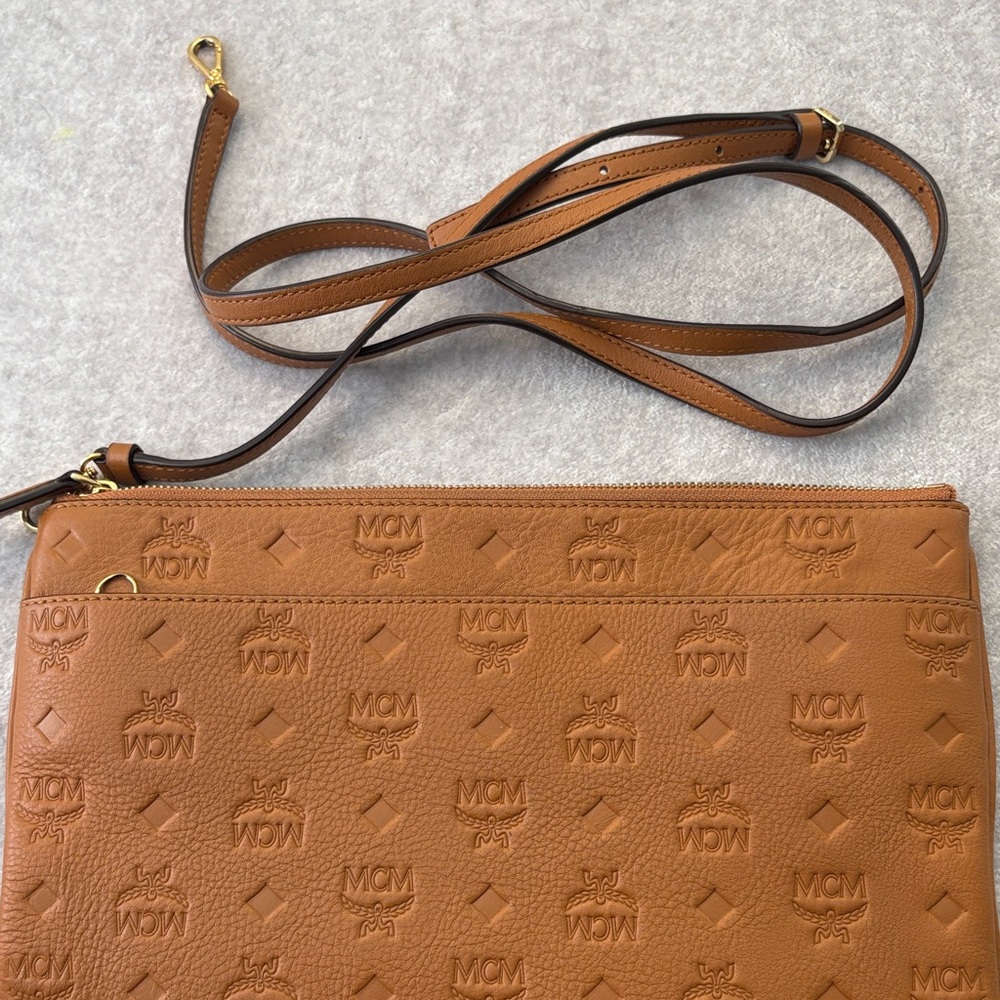 MCM Cognac Embossed Visetos Leather Zip Pouch - Picture 4 of 4